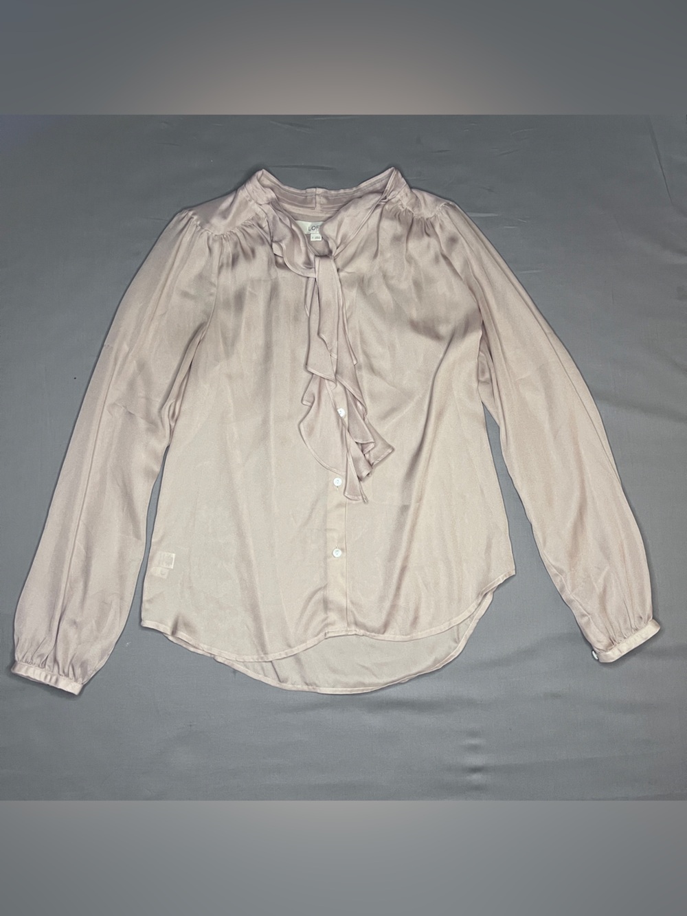 LOFT Pale Pink lightweight Ruffled Button-Up Blouse Size Small